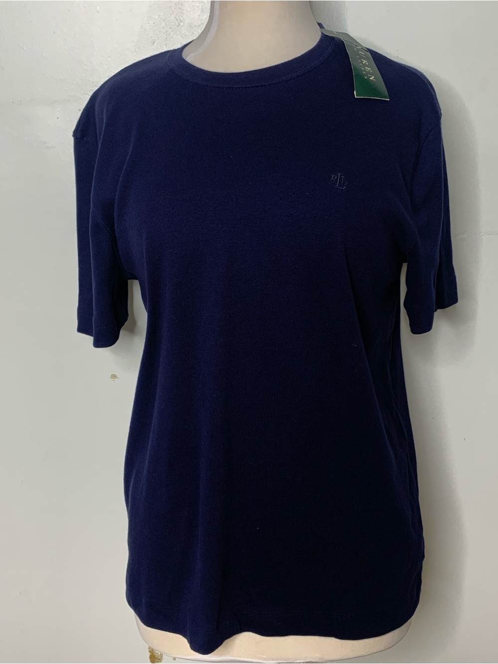NEW VTG Cotton Lauren Ralph Lauren Short Sleeve Crew Tee in Navy Blue logo XL